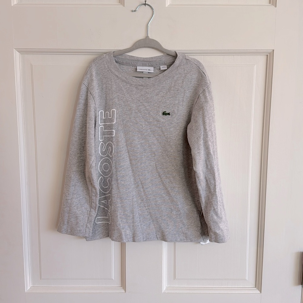 Boys Lacoste gray, long sleeve shirt, size 6